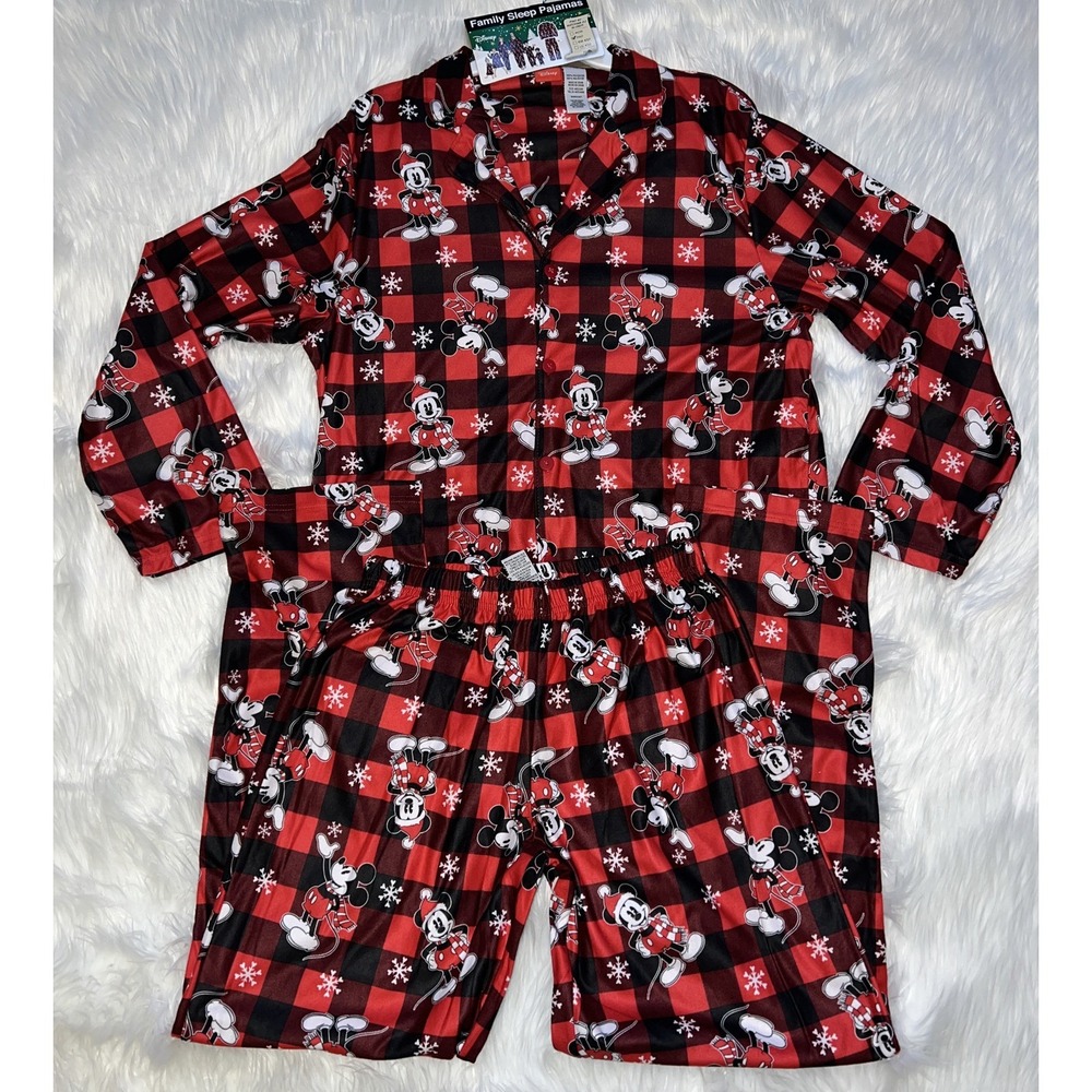 Disney Pajamas Womens M Red Buffalo Plaid Mickey Mouse Christmas 2pc Set NEW - Picture 3 of 9
